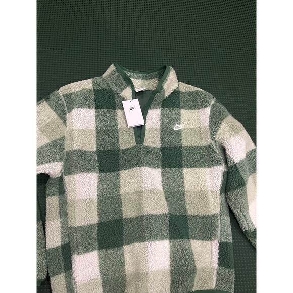 Nike Sherpa Men's Winterized Half-Zip green white plaid pattern pull over unisex - Picture 2 of 13